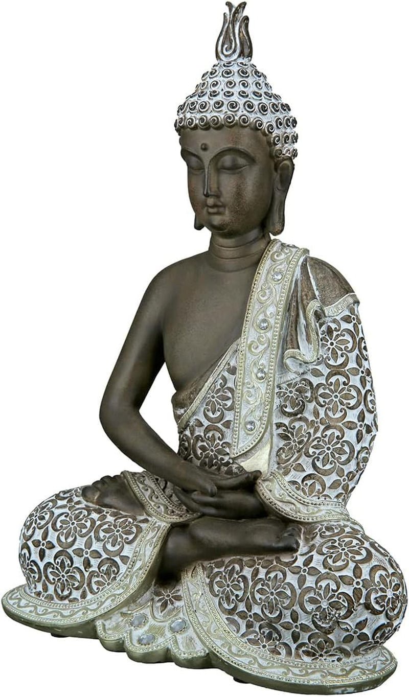 GILDE Decoratieve sculptuur Zittende Boeddha - Meditatie - bruin/wit - Hoogte 29 cm Beeldjes en sculpturen Naty Shop Bruin Hoogte 29 cm