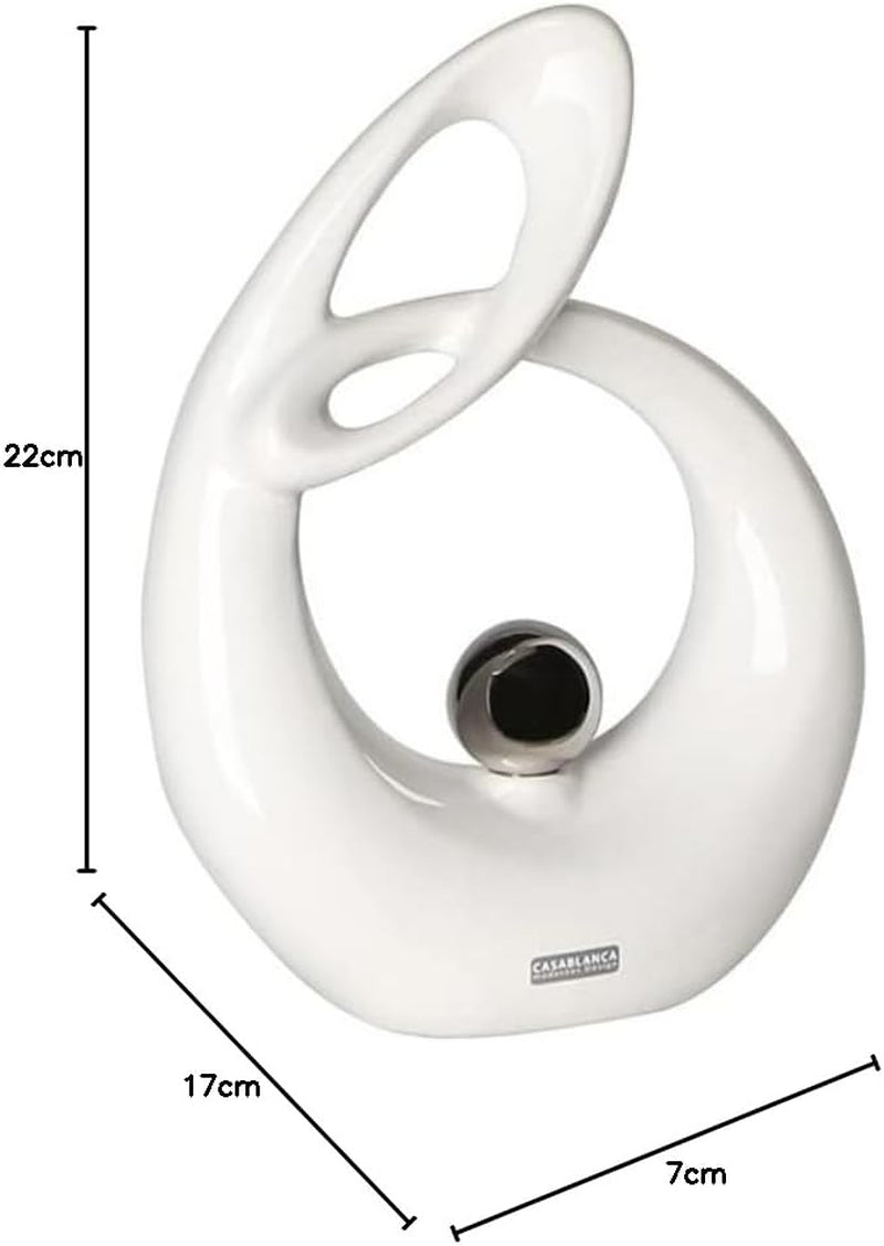 GILDE Decoratieve keramische sculptuur Life - wit geglazuurd wit/zilveren figuur met zilveren bol - hoogte 22 cm Beeldjes en sculpturen Naty Shop