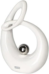 GILDE Decoratieve keramische sculptuur Life - wit geglazuurd wit/zilveren figuur met zilveren bol - hoogte 22 cm Beeldjes en sculpturen Naty Shop