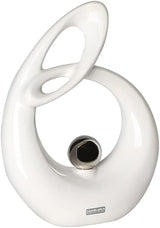 GILDE Decoratieve keramische sculptuur Life - wit geglazuurd wit/zilveren figuur met zilveren bol - hoogte 22 cm Beeldjes en sculpturen Naty Shop
