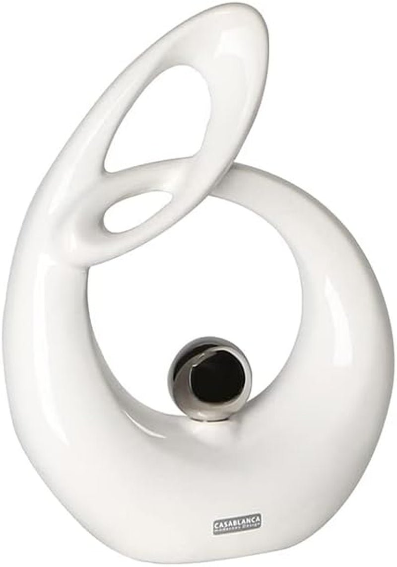 GILDE Decoratieve keramische sculptuur Life - wit geglazuurd wit/zilveren figuur met zilveren bol - hoogte 22 cm Beeldjes en sculpturen Naty Shop