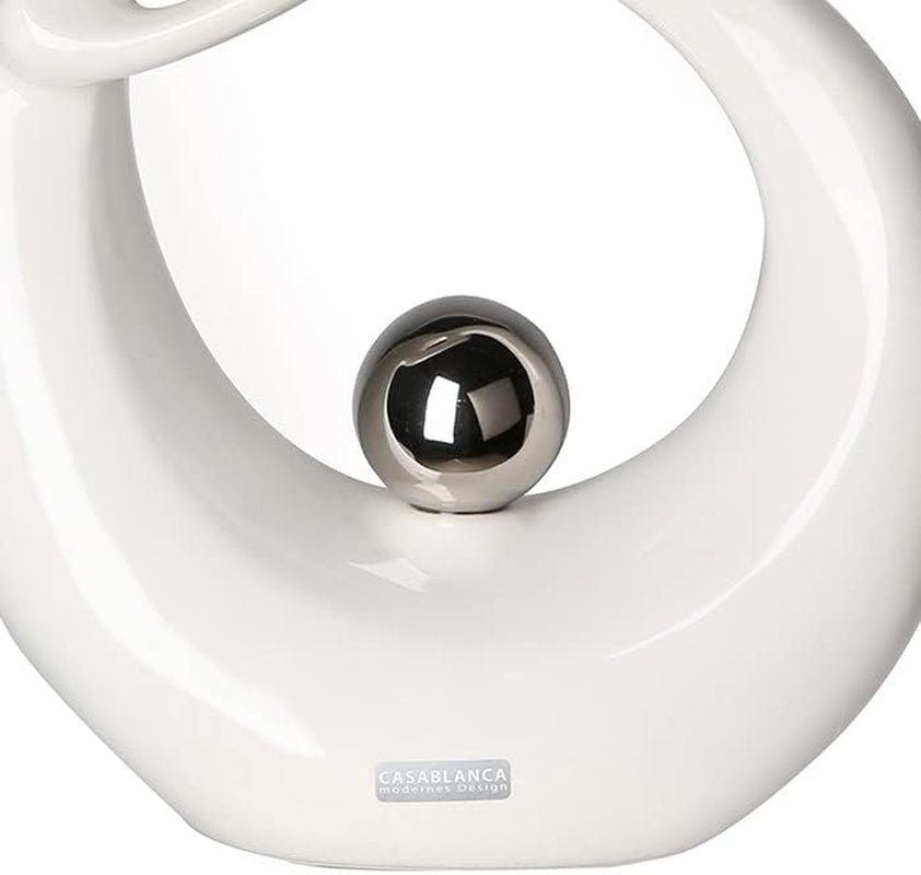 GILDE Decoratieve keramische sculptuur Life - wit geglazuurd wit/zilveren figuur met zilveren bol - hoogte 22 cm Beeldjes en sculpturen Naty Shop