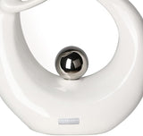 GILDE Decoratieve keramische sculptuur Life - wit geglazuurd wit/zilveren figuur met zilveren bol - hoogte 22 cm Beeldjes en sculpturen Naty Shop