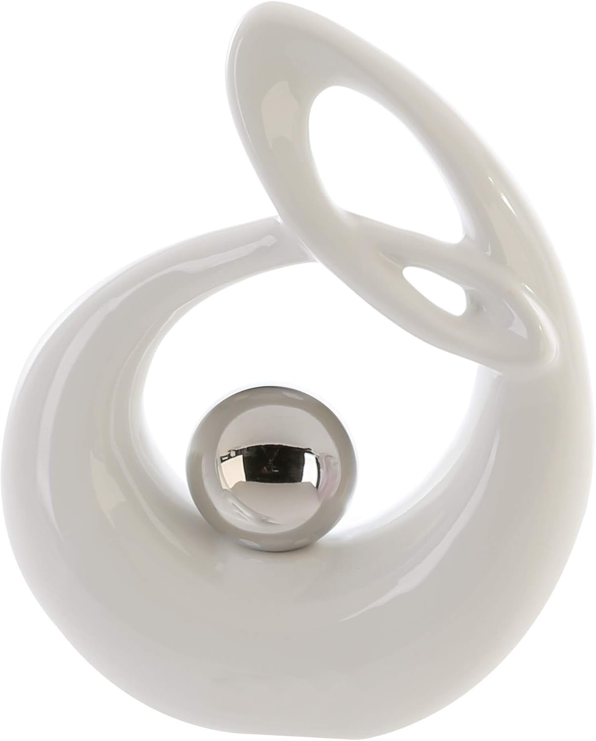 GILDE Decoratieve keramische sculptuur Life - wit geglazuurd wit/zilveren figuur met zilveren bol - hoogte 22 cm Beeldjes en sculpturen Naty Shop Standaard titel
