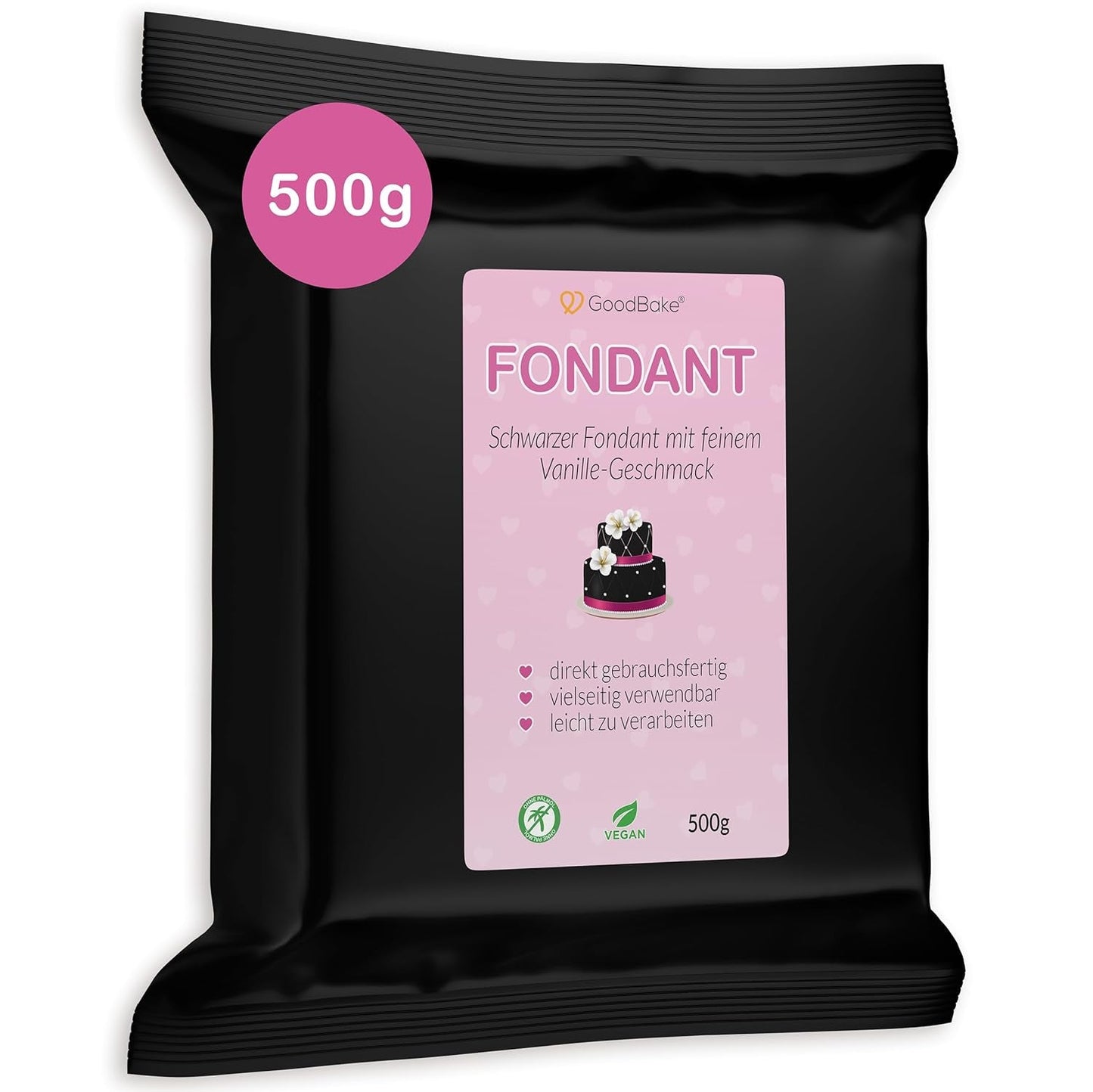 GoodBake zwarte fondant 500g, rolfondant voor het bekleden, vormen, decoreren van taarten, figuren, suikerbloemen en meer, palmolievrij, veganistisch, glutenvrij Suikerpasta Naty Shop Zwart
