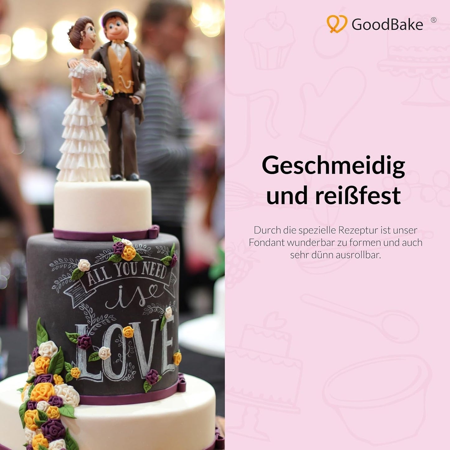 GoodBake zwarte fondant 500g, rolfondant voor het bekleden, vormen, decoreren van taarten, figuren, suikerbloemen en meer, palmolievrij, veganistisch, glutenvrij Suikerpasta Naty Shop