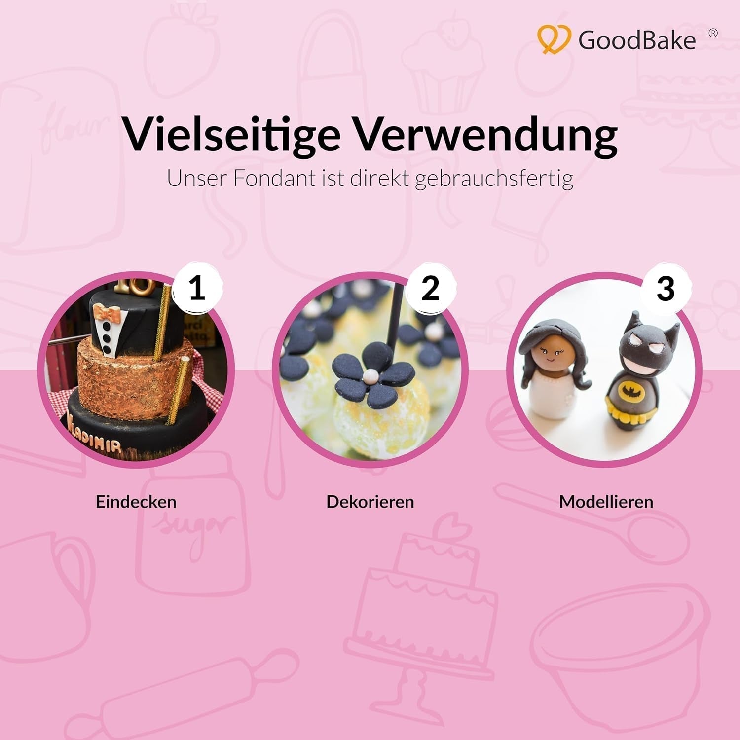 GoodBake zwarte fondant 500g, rolfondant voor het bekleden, vormen, decoreren van taarten, figuren, suikerbloemen en meer, palmolievrij, veganistisch, glutenvrij Suikerpasta Naty Shop