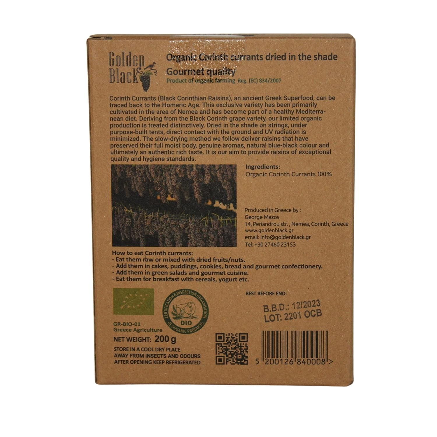Griekse biologische zwarte rozijnen - krenten 200 g, verpakking van 3 (3 X 200g) Gedroogde producten Naty Shop