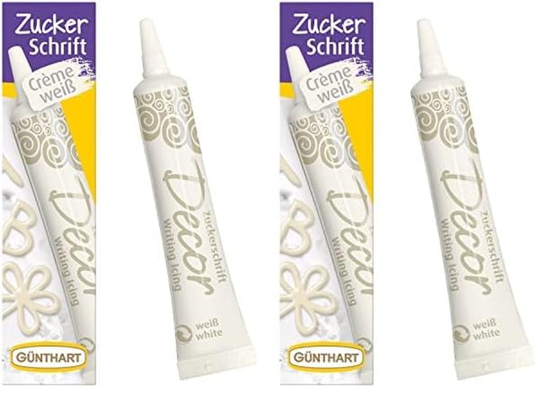 Günthart BackDecor 25g WITTE suikerletters voor elk dessert in witte suikerkleur voor prachtige letters en designs, 1 pakje (25g) Naty Shop Medium suikerpasta (2 pakje) Witte suikerletters