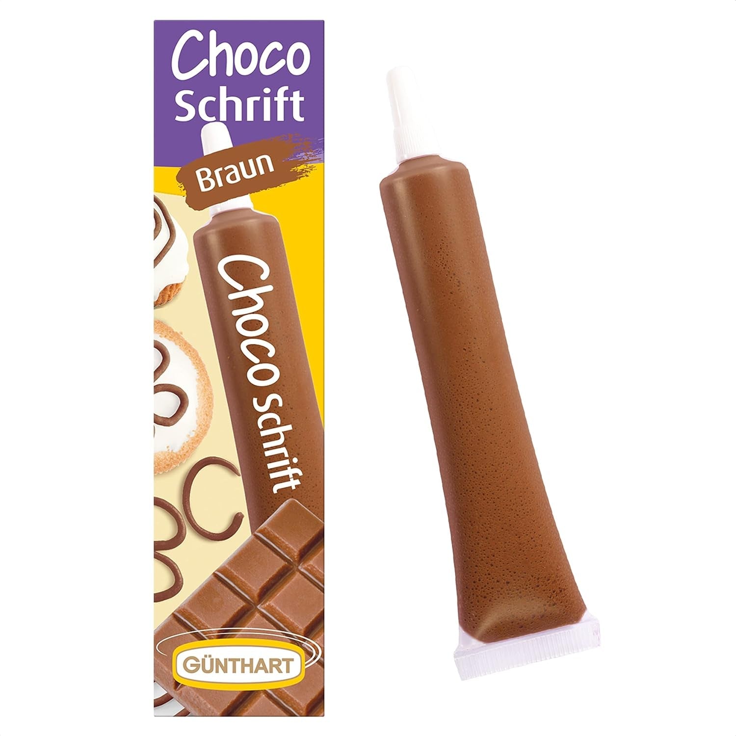 Günthart BackDecor 25 gr WITTE suikerletters voor elk dessert in witte kleur van suiker voor mooie letters en ontwerpen, 1 pakje (25 gr) Suikerpasta Naty Shop Kleine bruine chocoladeletters