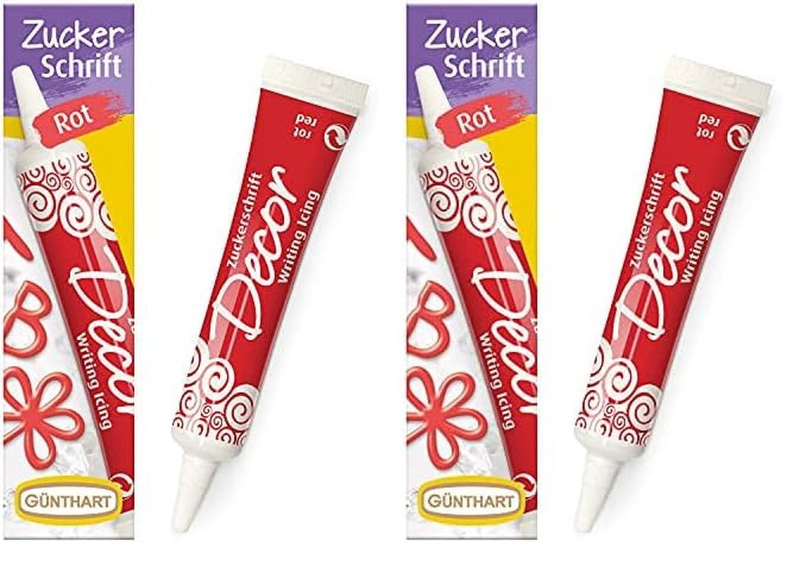 Günthart BackDecor 25g suikerletters WIT voor elk dessert in witte kleur van suiker voor mooie letters en designs, 1 pakje (25g) Naty Shop suikerpasta 25G (pak van 2) Rode suikerlettertype