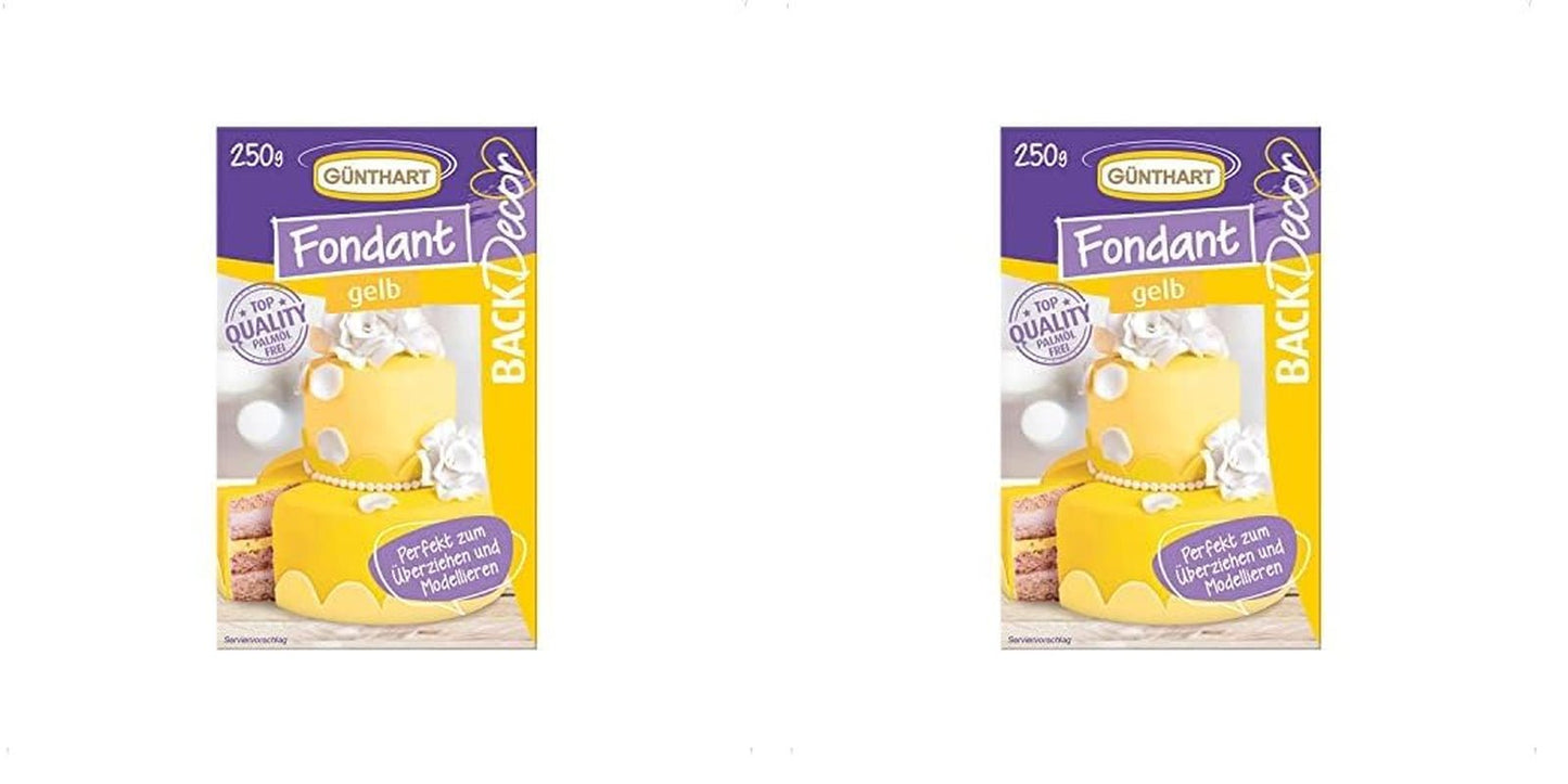 Günthart BackDecor 250 fondant groen 100% veganistisch palmolievrij scheurbestendig om taarten en gebak te bedekken geschikt voor het modelleren 1 pak (1 x 250 g) Naty Shop suikerpasta 250 g (pak van 2) geel