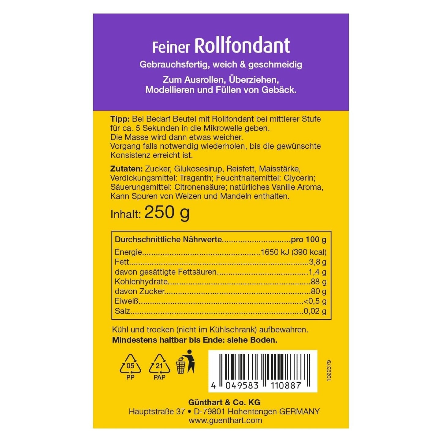 Günthart BackDecor 250 g witte fondant, 100% veganistisch, palmolievrij, scheurbestendig voor het bedekken van taarten en gebak, geschikt voor het modelleren, verpakking van 2 (1 x 250 g) Naty Shop suikerpasta