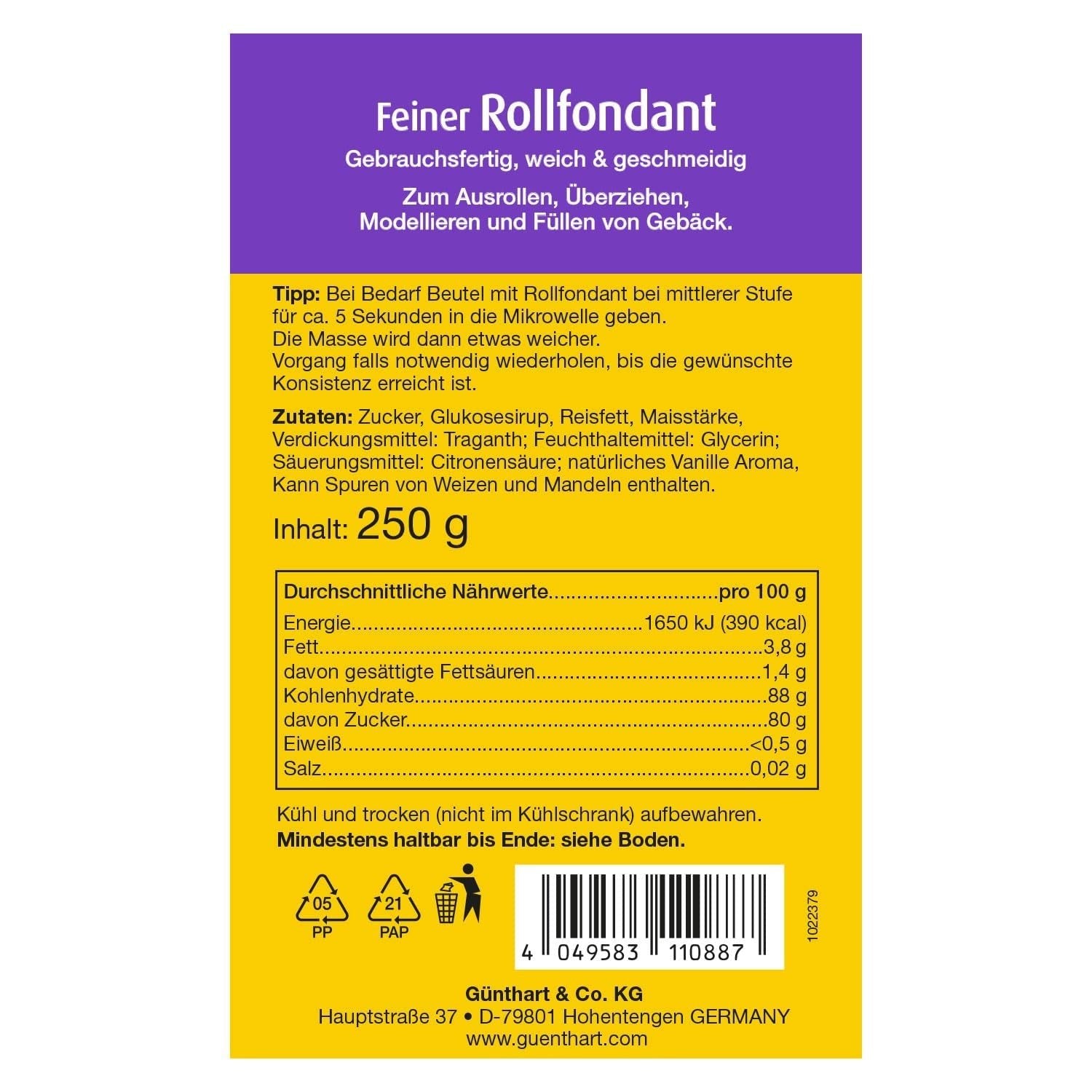 Günthart BackDecor 250 g witte fondant, 100% veganistisch, palmolievrij, scheurbestendig voor het bedekken van taarten en gebak, geschikt voor het modelleren, verpakking van 2 (1 x 250 g) Naty Shop suikerpasta