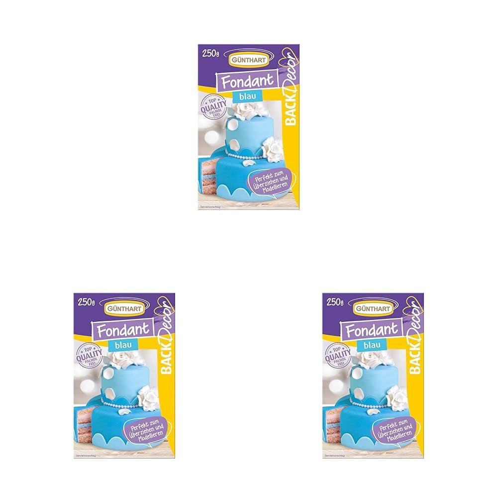 Günthart BackDecor 250g blauwe fondant 100% veganistisch palmolievrij scheurbestendig voor het bedekken van taarten en gebak geschikt voor het modelleren 3 stuks (1 x 250g) Naty Shop suikerpasta blauw 250g (3 stuks)