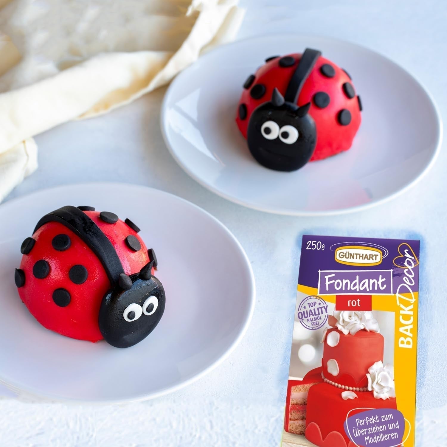 Günthart BackDecor 250 g rode fondant, palmolievrij, scheurbestendig voor het bedekken van taarten en gebak, geschikt voor modelleren, 2 stuks (1 x 250 g) Suikerpasta Naty Shop