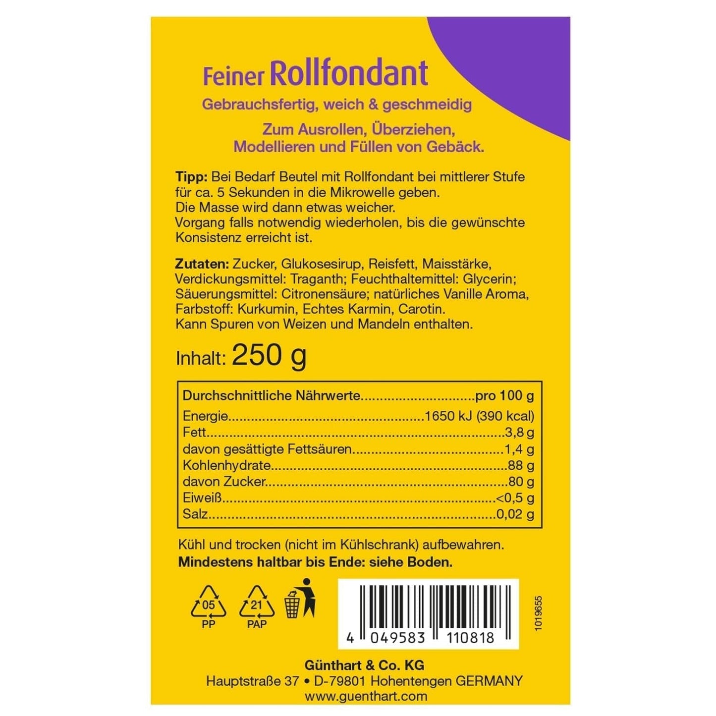 Günthart BackDecor 250 g rode fondant, palmolievrij, scheurbestendig voor het bedekken van taarten en gebak, geschikt voor modelleren, 2 stuks (1 x 250 g) Suikerpasta Naty Shop