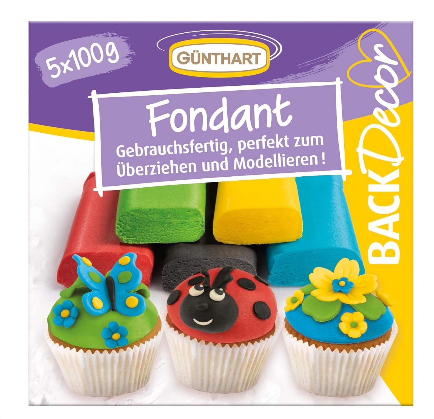 Günthart BackDecor 500g fondant gekleurde fondant, palmolievrij, boetseerklei voor ontwerp, set van 1 (500 gr) Suikerpasta Naty Shop Standaard titel