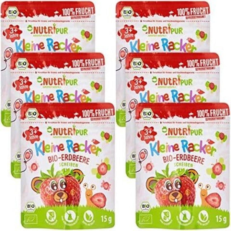 Biologische fruitsnacks voor kinderen: 6x15g biologische gevriesdroogde aardbeien - Gevriesdroogd fruit - Gedroogd fruit - Kleine boefjes van NutriPur Gedroogde producten Naty Shop Standaard titel