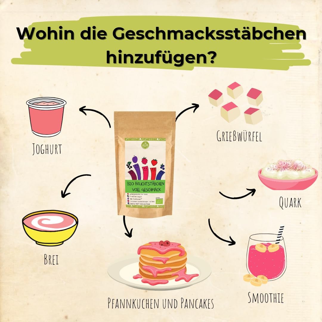HELPA BIO zakjes met fruitpoeder - fruitige smaken - fruit - aardbeien - frambozen - bosbessen - pruimen - zwarte bessen - 100% gevriesdroogd fruit - babyvoeding Gedroogde producten Naty Shop