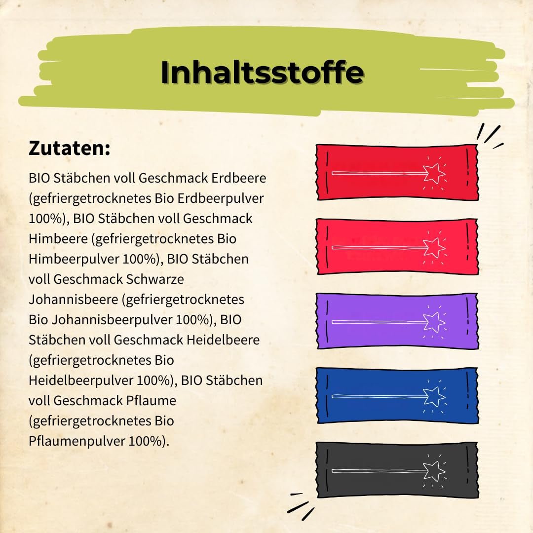 HELPA BIO zakjes met fruitpoeder - fruitige smaken - fruit - aardbeien - frambozen - bosbessen - pruimen - zwarte bessen - 100% gevriesdroogd fruit - babyvoeding Gedroogde producten Naty Shop