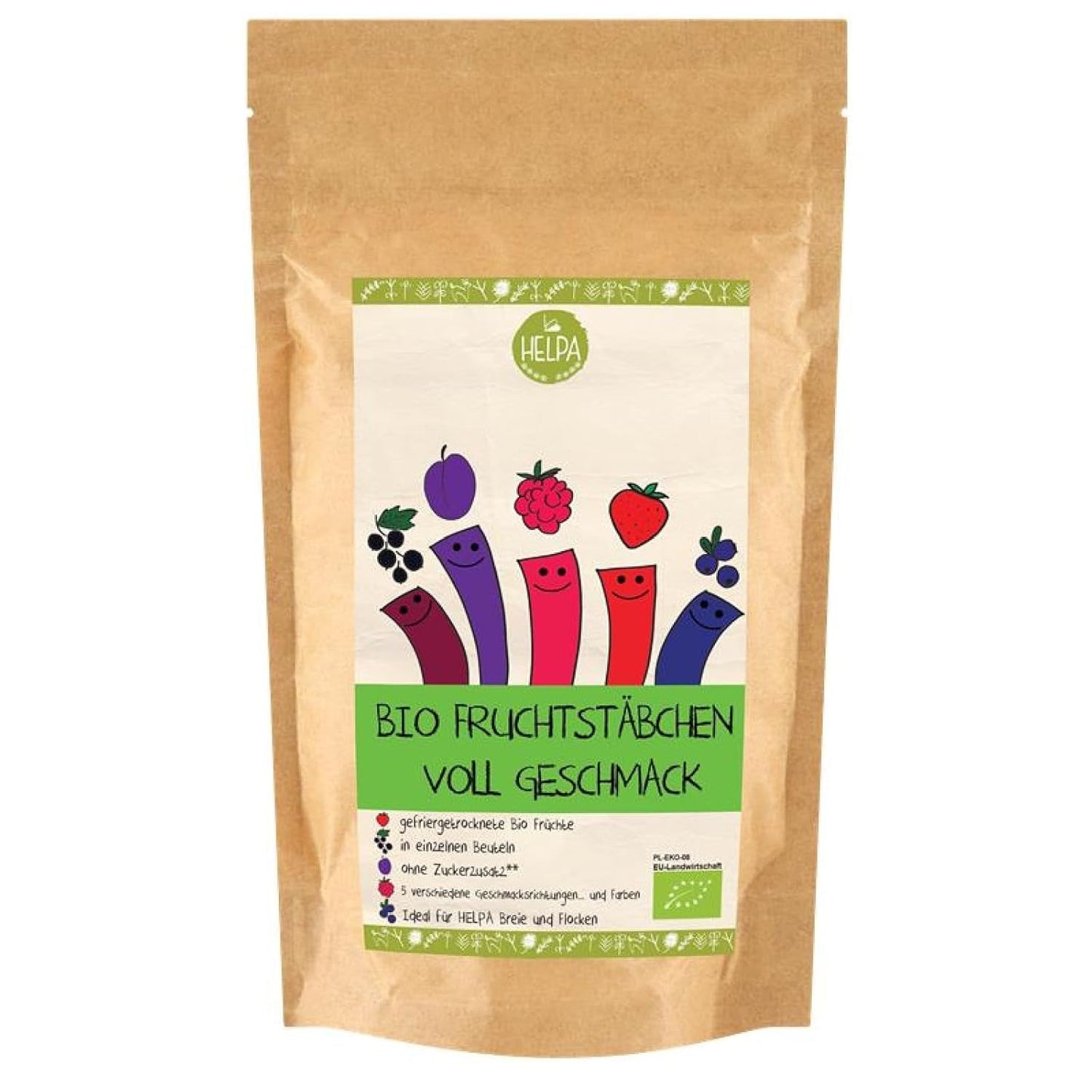 HELPA BIO zakjes met fruitpoeder - fruitige smaken - fruit - aardbeien - frambozen - bosbessen - pruimen - zwarte bessen - 100% gevriesdroogd fruit - babyvoeding Gedroogde producten Naty Shop Standaard titel