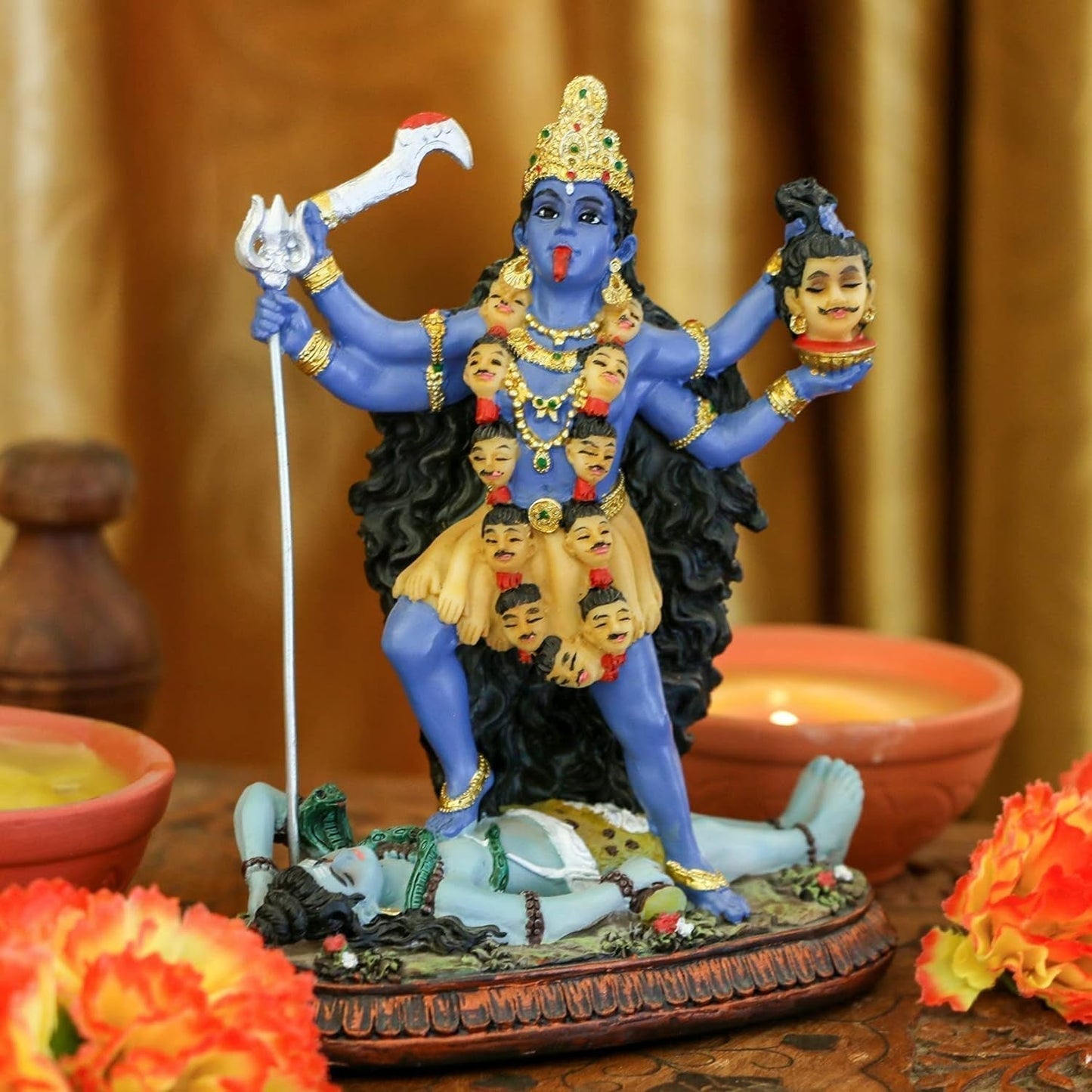 Hindoe-god Kali Ma-standbeeld, India-godin Kali Bhavatarini Destroyer-standbeeld Decoratieve Hindoe-godin van tijd en dood Beeldje Murti Diwali Pooja Geschenken Thuiskantoor Tempel Mandir Altaar Puja-artikelen Beeldjes en sculpturen Naty Shop