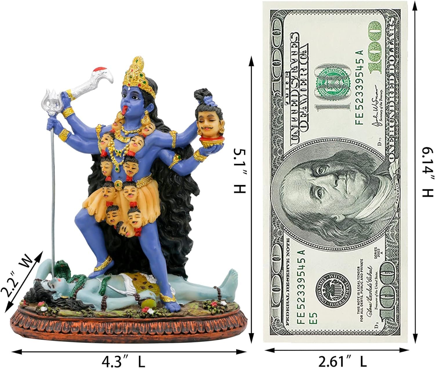 Hindoe-god Kali Ma-standbeeld, India-godin Kali Bhavatarini Destroyer-standbeeld Decoratieve Hindoe-godin van tijd en dood Beeldje Murti Diwali Pooja Geschenken Thuiskantoor Tempel Mandir Altaar Puja-artikelen Beeldjes en sculpturen Naty Shop
