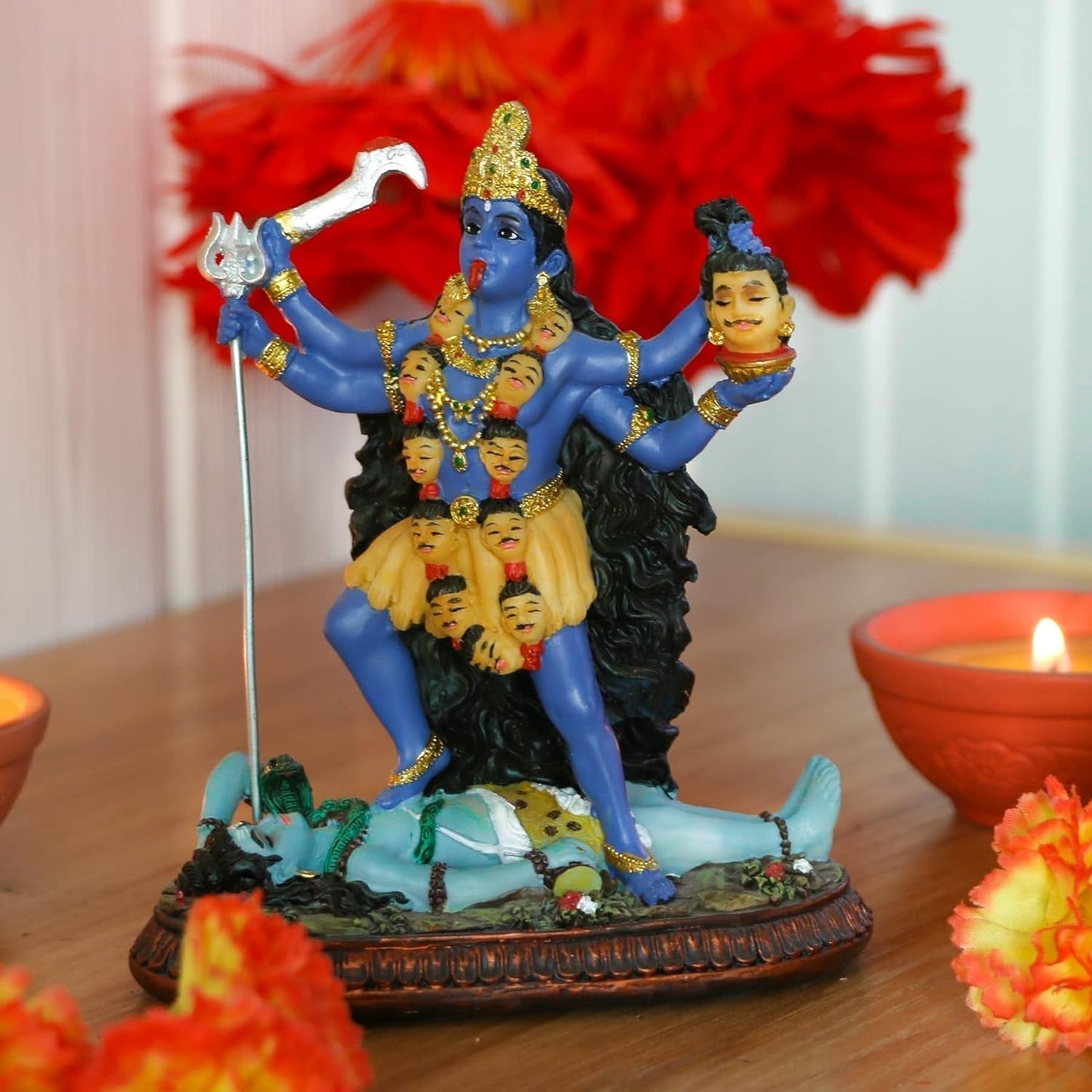 Hindoe-god Kali Ma-standbeeld, India-godin Kali Bhavatarini Destroyer-standbeeld Decoratieve Hindoe-godin van tijd en dood Beeldje Murti Diwali Pooja Geschenken Thuiskantoor Tempel Mandir Altaar Puja-artikelen Beeldjes en sculpturen Naty Shop