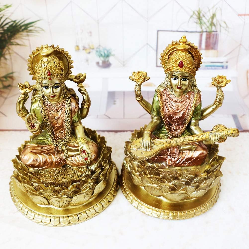 Hindoegodin Laxmi Lotus Sculptuur - Indiase God Lord Lakshmi Puja Standbeeld - India Murti Idol Beeldjes Pooja Item Diwali Geschenken Beeldjes en Sculpturen Naty Shop
