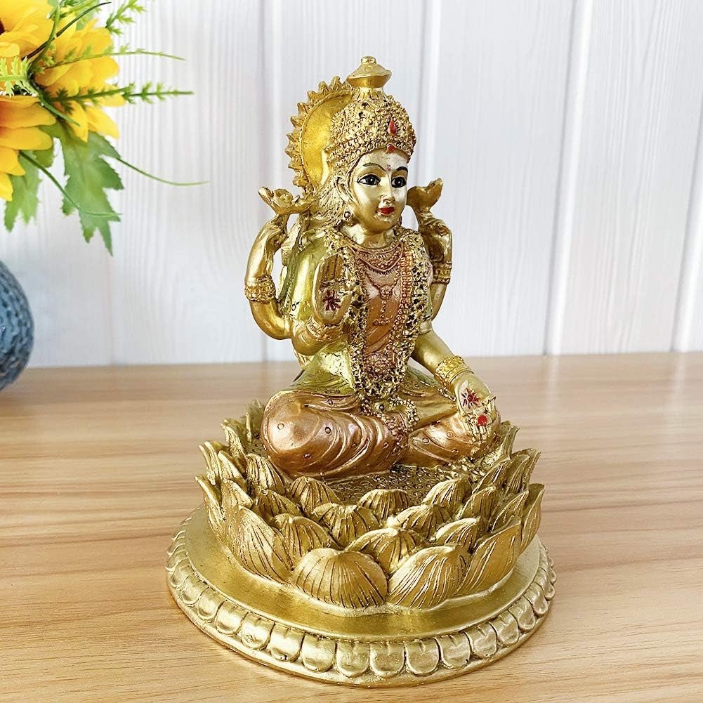 Hindoegodin Laxmi Lotus Sculptuur - Indiase God Lord Lakshmi Puja Standbeeld - India Murti Idol Beeldjes Pooja Item Diwali Geschenken Beeldjes en Sculpturen Naty Shop
