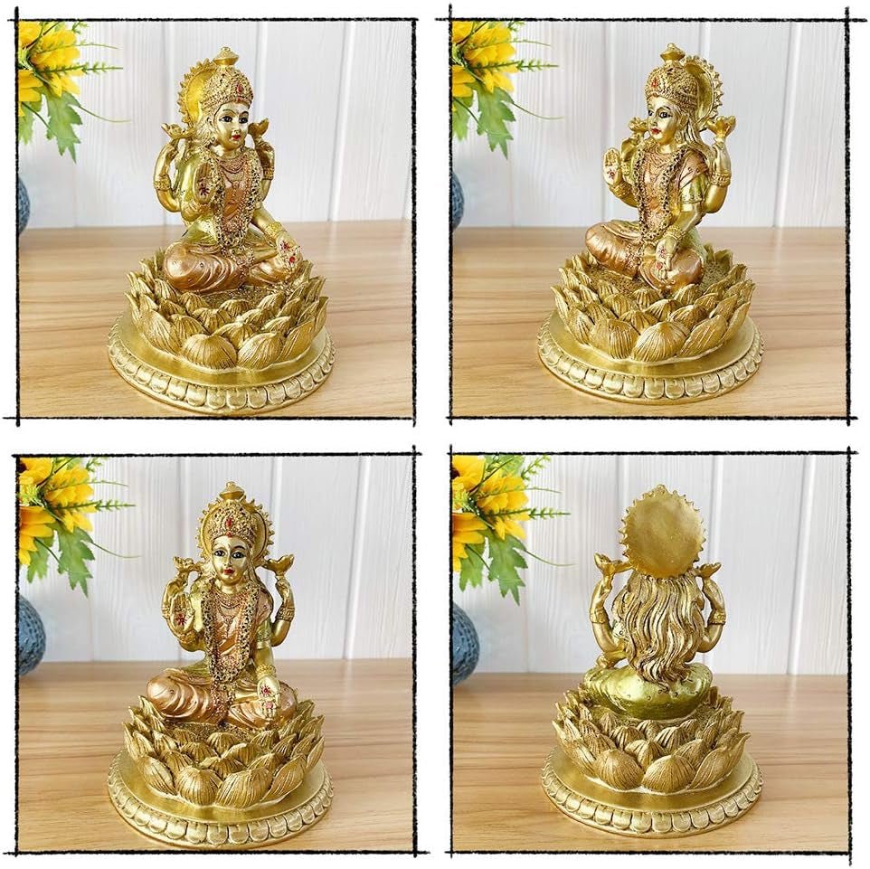 Hindoegodin Laxmi Lotus Sculptuur - Indiase God Lord Lakshmi Puja Standbeeld - India Murti Idol Beeldjes Pooja Item Diwali Geschenken Beeldjes en Sculpturen Naty Shop
