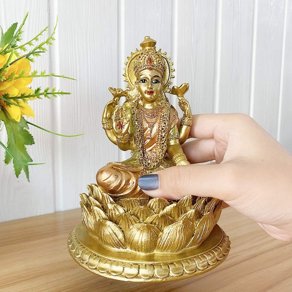 Hindoegodin Laxmi Lotus Sculptuur - Indiase God Lord Lakshmi Puja Standbeeld - India Murti Idol Beeldjes Pooja Item Diwali Geschenken Beeldjes en Sculpturen Naty Shop