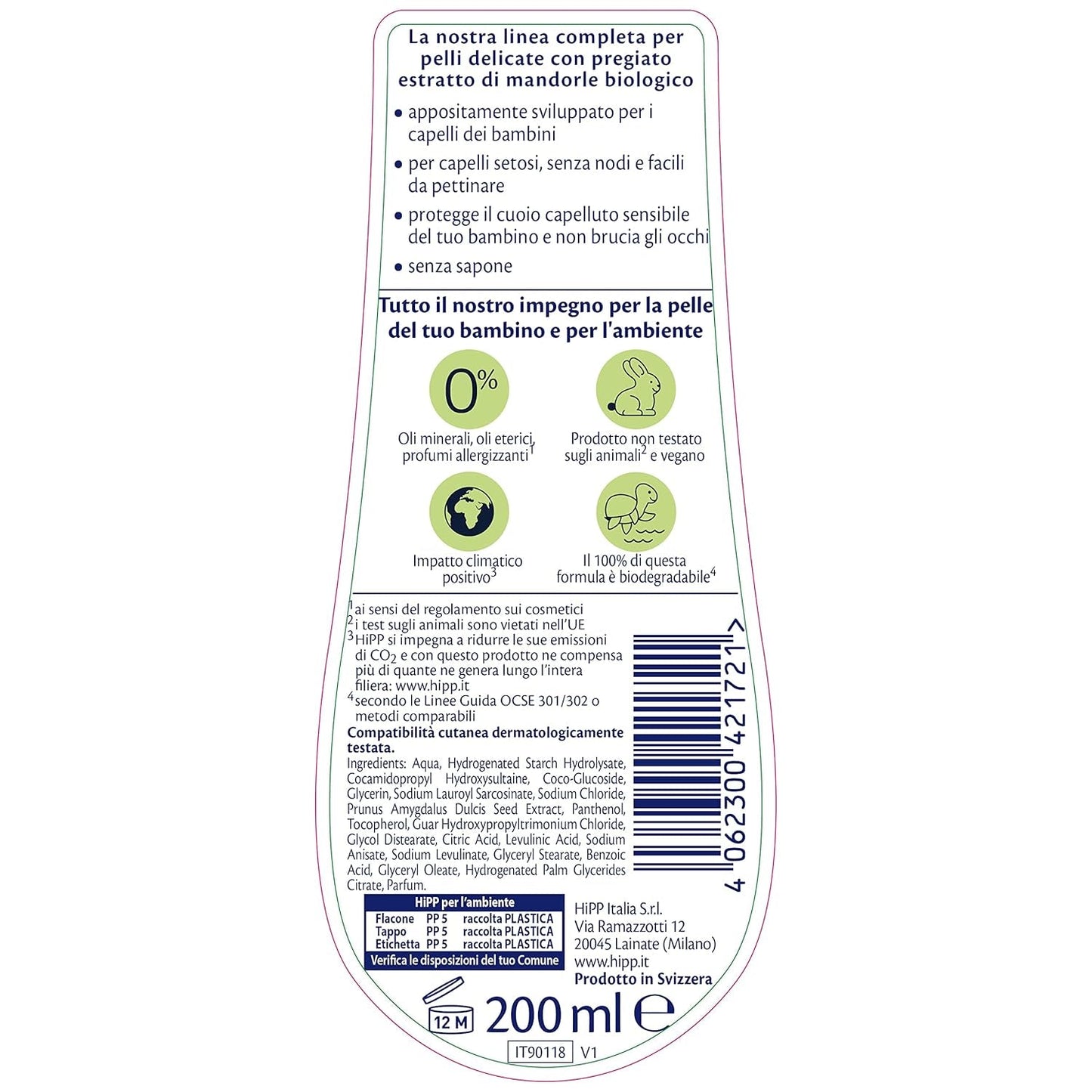 HiPP Baby Care Shampoo met conditioner voor kinderen, ontwart het haar en beschermt de hoofdhuid, voor de gevoelige huid, met natuurlijk biologisch amandelextract, 1 x 200 ml Kinderen - Bad- en huidverzorging Naty Shop