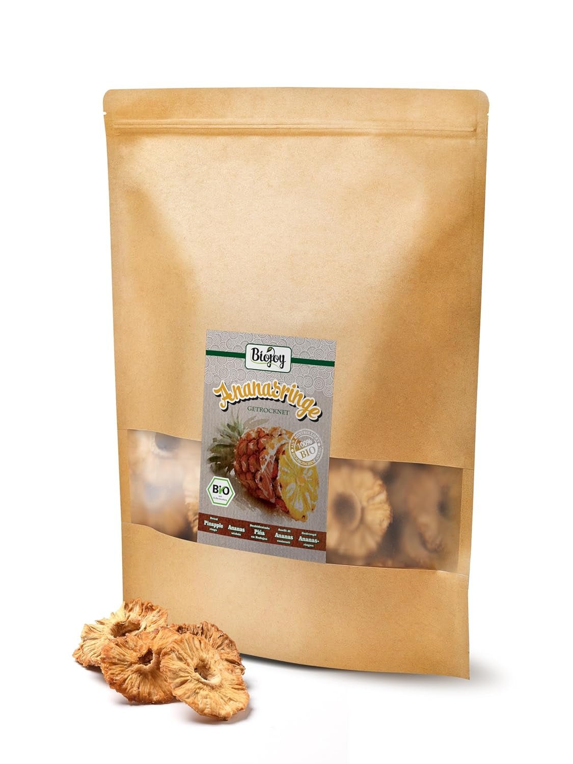 Biojoy BIO ananasringen, gedroogd (1 kg), ongezwavelde Naty Shop gedehydrateerde producten