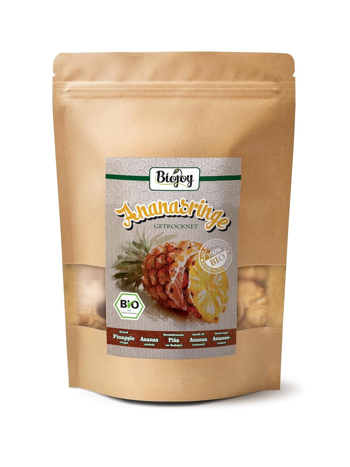 Biojoy BIO ananasringen, gedroogd (1 kg), ongezwaveld Naty Shop gedehydrateerde producten 250 G