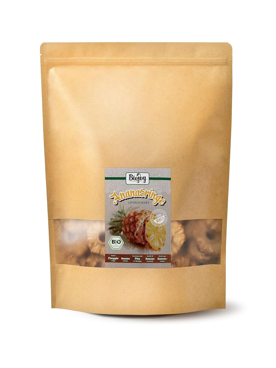 Biojoy BIO ananasringen, gedroogd (1 kg), ongezwaveld Naty Shop gedehydrateerde producten 1 kg (1 verpakking)