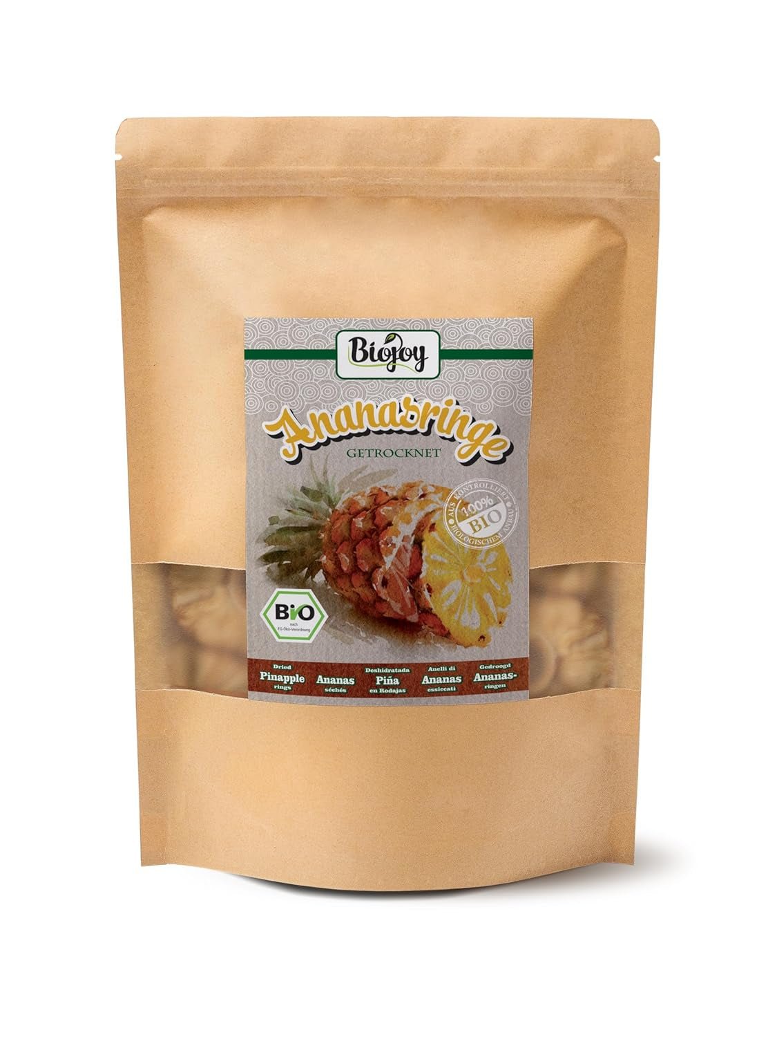 Biojoy BIO ananasringen, gedroogd (1 kg), ongezwaveld Naty Shop gedehydrateerde producten 500 G