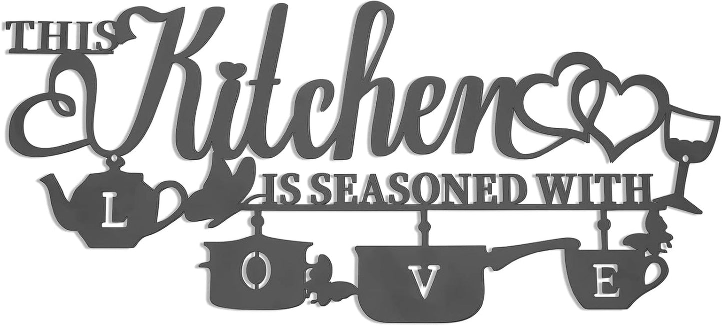 KHayRovies Keuken Wanddecoratie Metaal Deze keuken is gekruid met liefde Zwart woord naambord Rustiek ijzer Letters Citaten voor keuken Boerderij Woonkamer Beeldjes en sculpturen Naty Shop A