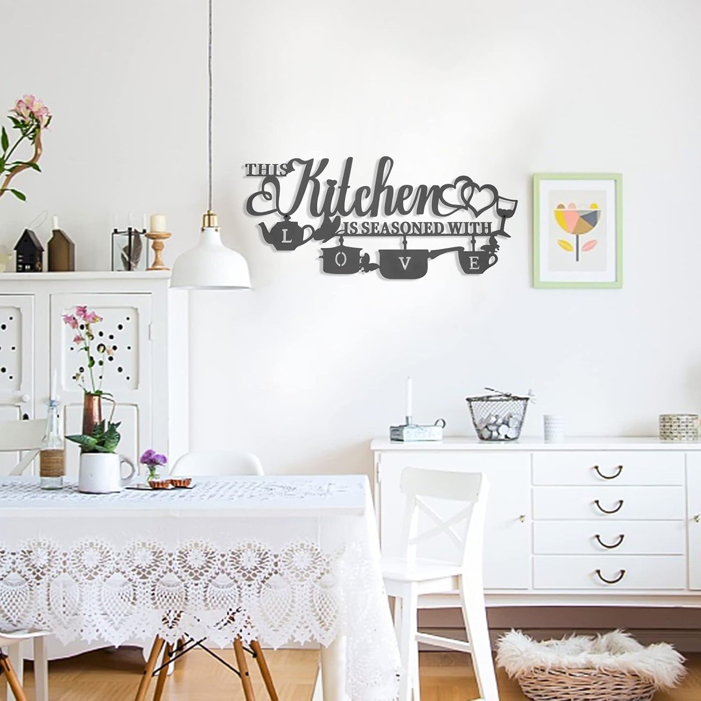 KHayRovies Keuken Wanddecoratie Metaal Deze keuken is gekruid met liefde Zwart woord Naambord Rustiek Ijzer Letters Citaten voor keuken Boerderij Woonkamer Beelden en sculpturen Naty Shop