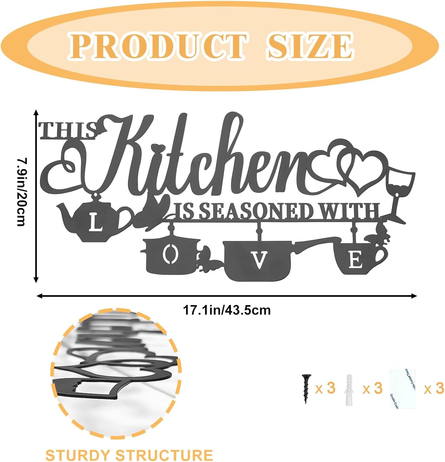 KHayRovies Keuken Wanddecoratie Metaal Deze keuken is gekruid met liefde Zwart woord Naambord Rustiek Ijzer Letters Citaten voor keuken Boerderij Woonkamer Beelden en sculpturen Naty Shop