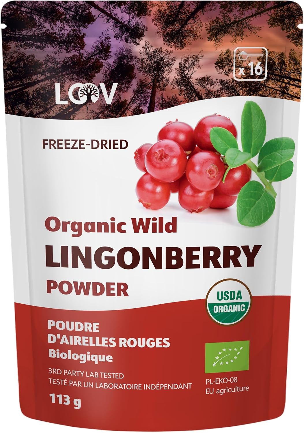 LOOV biologisch bosbessenpoeder gemaakt van 100% hele, gevriesdroogde wilde bosbessen geoogst in de bossen van Noord-Europa 113g, zonder toegevoegde suiker Naty Shop Gedehydrateerde producten 113G Cranberry Poeder