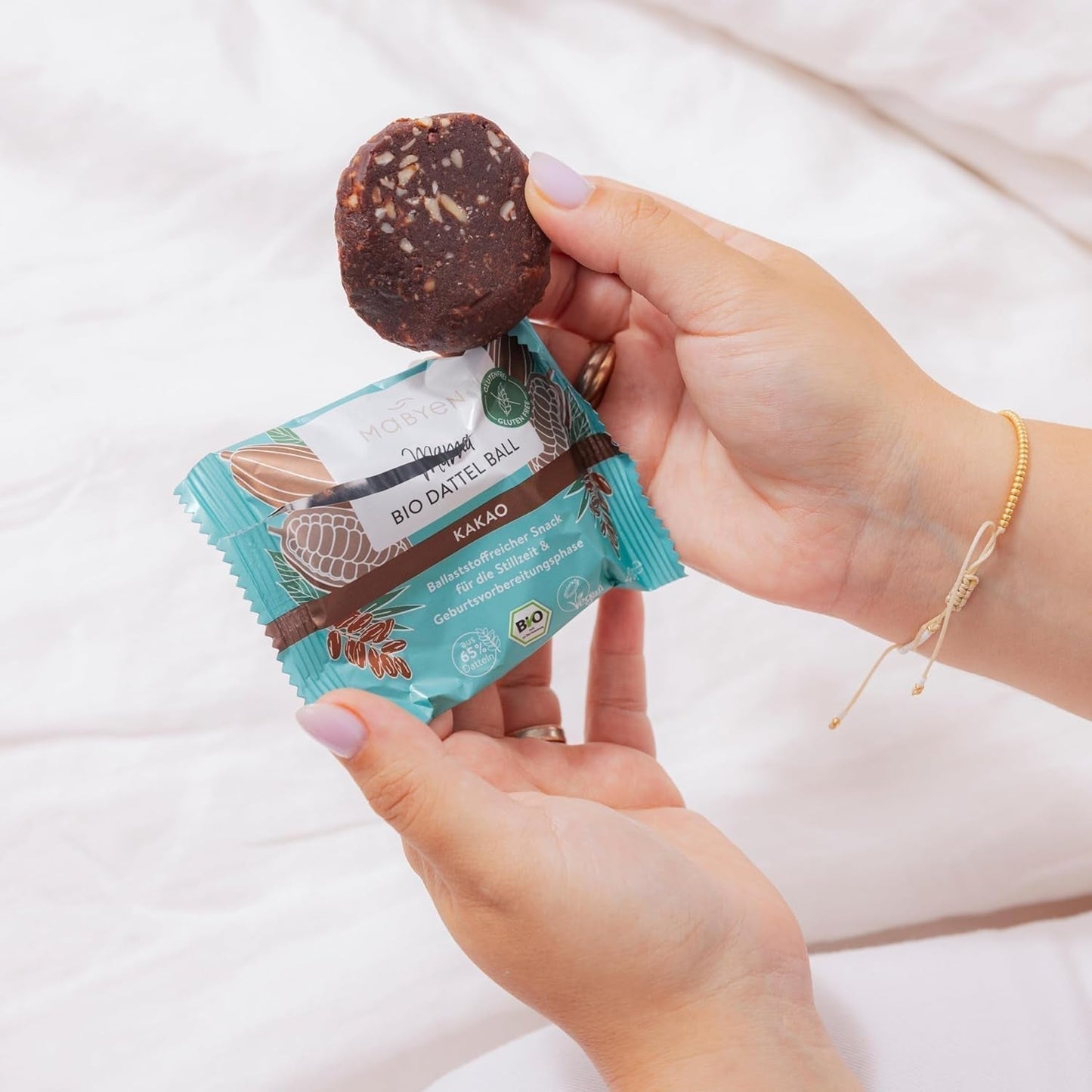 MABYEN Energieballetjes Dadel Bio 20 st. | Dadelballen - Gezonde suikervrije snacks voor zwangerschap en borstvoeding - Eiwitreep met gedroogd fruit - Cacao smaak Gedroogde producten Naty Shop