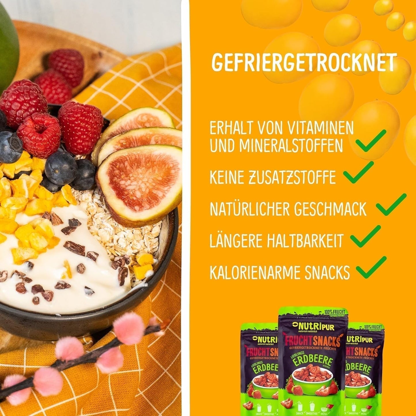 Gevriesdroogde mango: 100g gevriesdroogd fruit uit malse stukjes mango zonder toegevoegde suiker - gedroogde mango - gedroogde mango - gedroogd fruit - gedroogd fruit van NutriPur Gedroogde producten Naty Shop