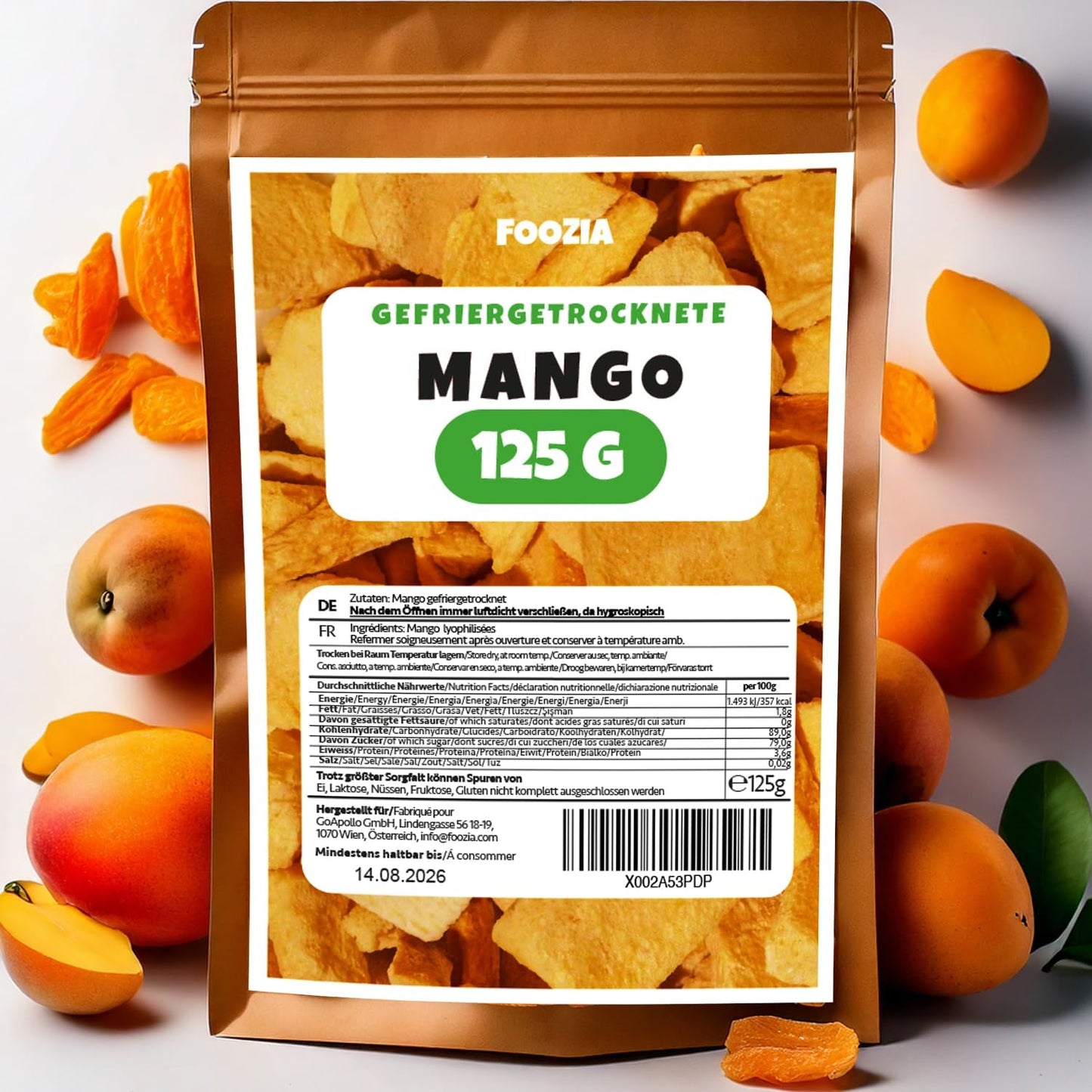 Gevriesdroogde mango grote stukken Gevriesdroogd fruit Geen toevoegingen 100% puur natuurlijke mango Gevriesdroogde mango Gedroogd fruit Gedroogde mango 125g van Foozia (125g) Gedroogde producten Naty Shop 125G