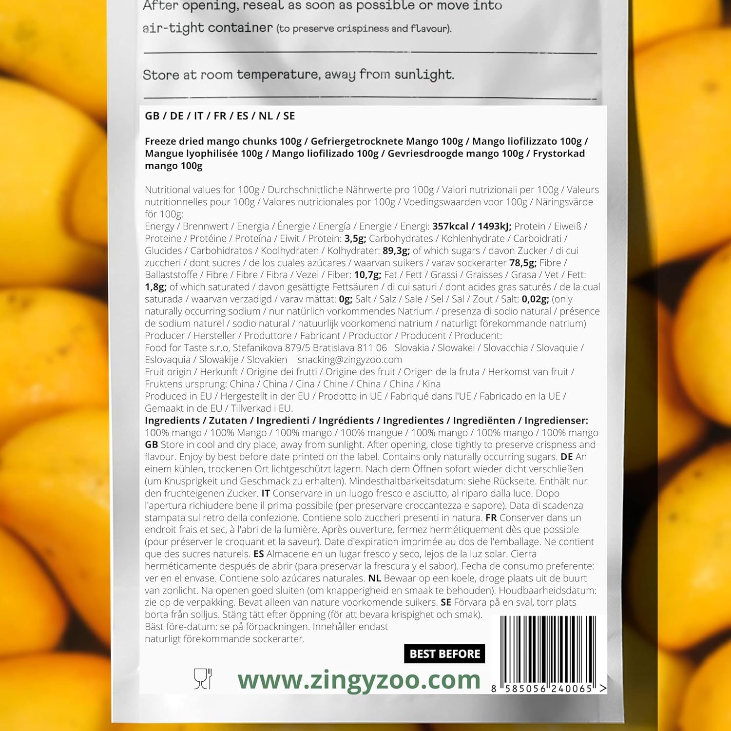 Gevriesdroogde mango | Zonder toegevoegde suiker Gevriesdroogde Mango | Gevriesdroogde mango Mangofruit Gedroogde mango | Gedroogde mango Gedroogd fruit zonder toevoegingen | ZingyZoo gedroogde mango (100g) Naty Shop gedehydrateerde producten