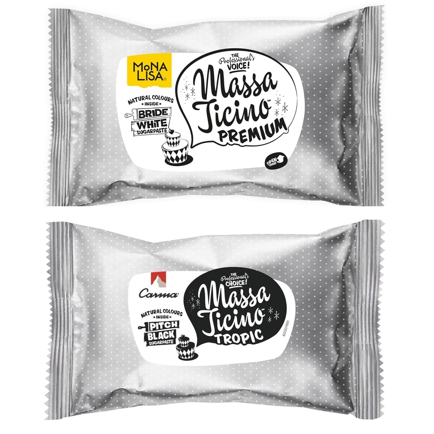 Massa Ticino Set 1x witte fondant 250g en 1x zwarte fondant 250g - Premium suikerpasta voor taarten, rolfondant - Perfect voor taarten, modellering en decoraties - Fondant voor professionele en amateurbakkers Suikerpasta Naty Shop Standaardtitel