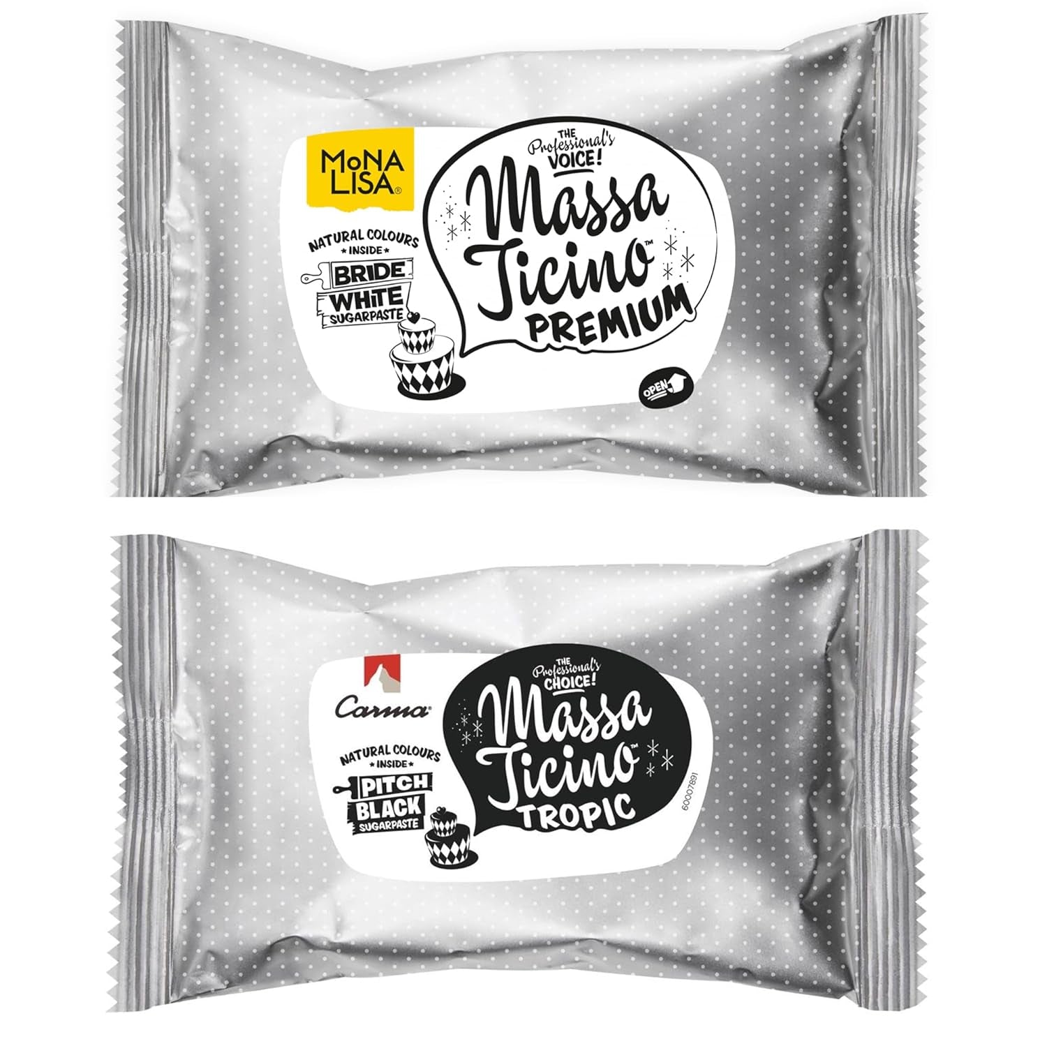 Massa Ticino Set 1x witte fondant 250g en 1x zwarte fondant 250g - Premium suikerpasta voor taarten, rolfondant - Perfect voor taarten, modellering en decoraties - Fondant voor professionele en amateurbakkers Suikerpasta Naty Shop Standaardtitel