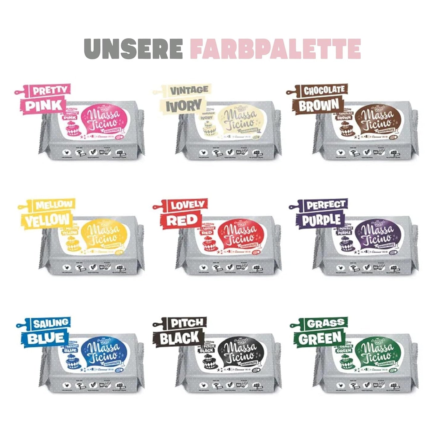Massa Ticino Set 1x witte fondant 250g en 1x zwarte fondant 250g - Premium suikerpasta voor taarten, rolfondant - Perfect voor taarten, modellering en decoraties - Fondant voor professionele en amateurbakkers Suikerpasta Naty Shop