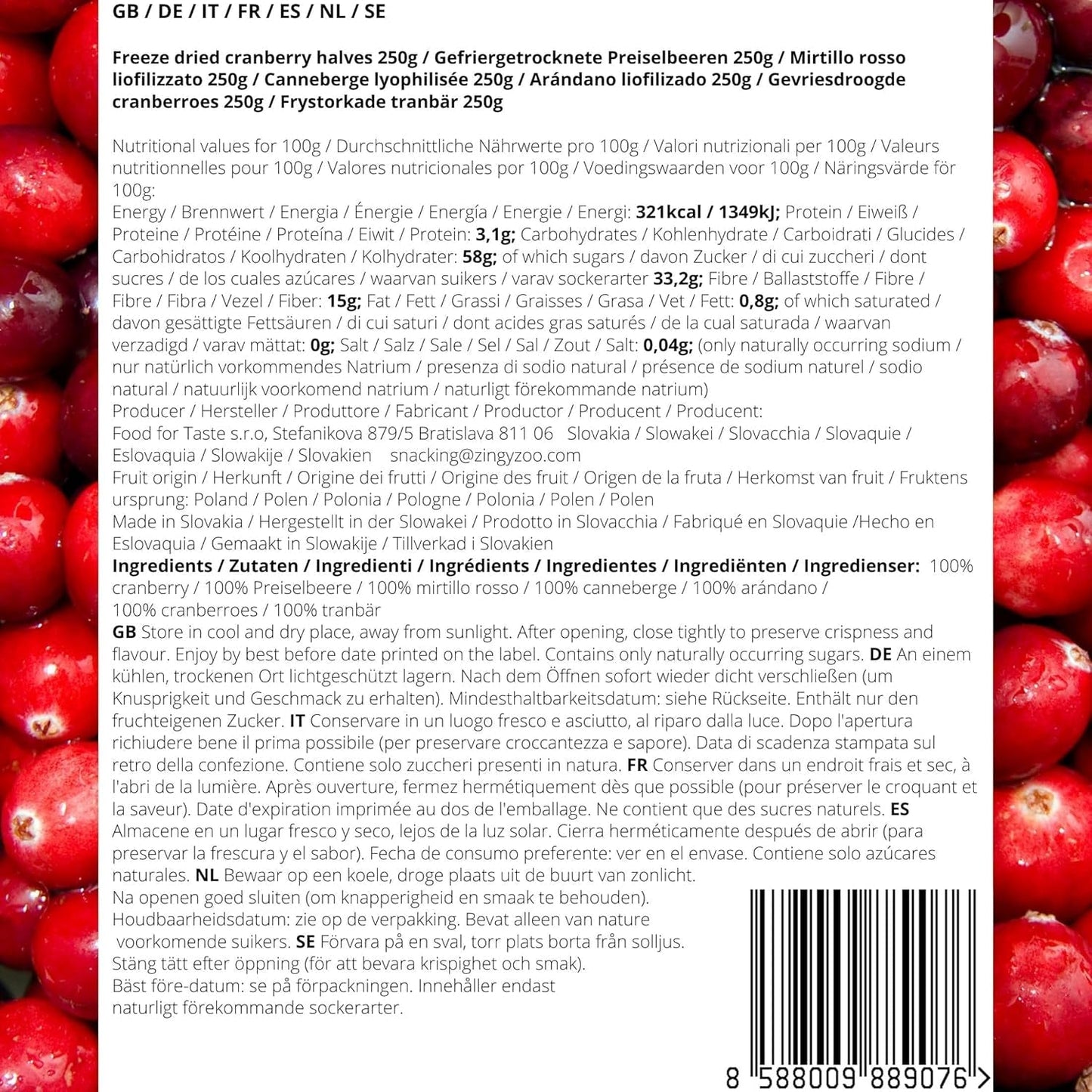 Gevriesdroogde veenbessen zonder suiker | XL 250g Gevriesdroogde natuurlijke ongezoete veenbessen | Gevriesdroogd natuurlijk wild fruit | Gevriesdroogde veenbessen | ZingyZoo Gedroogde producten Naty Shop